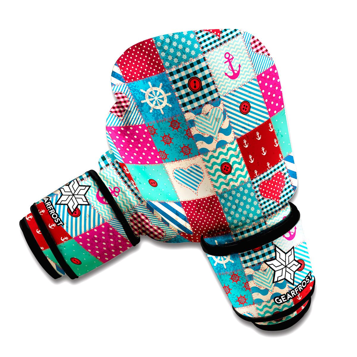 Retro Nautical Patchwork Pattern Print Boxing Gloves