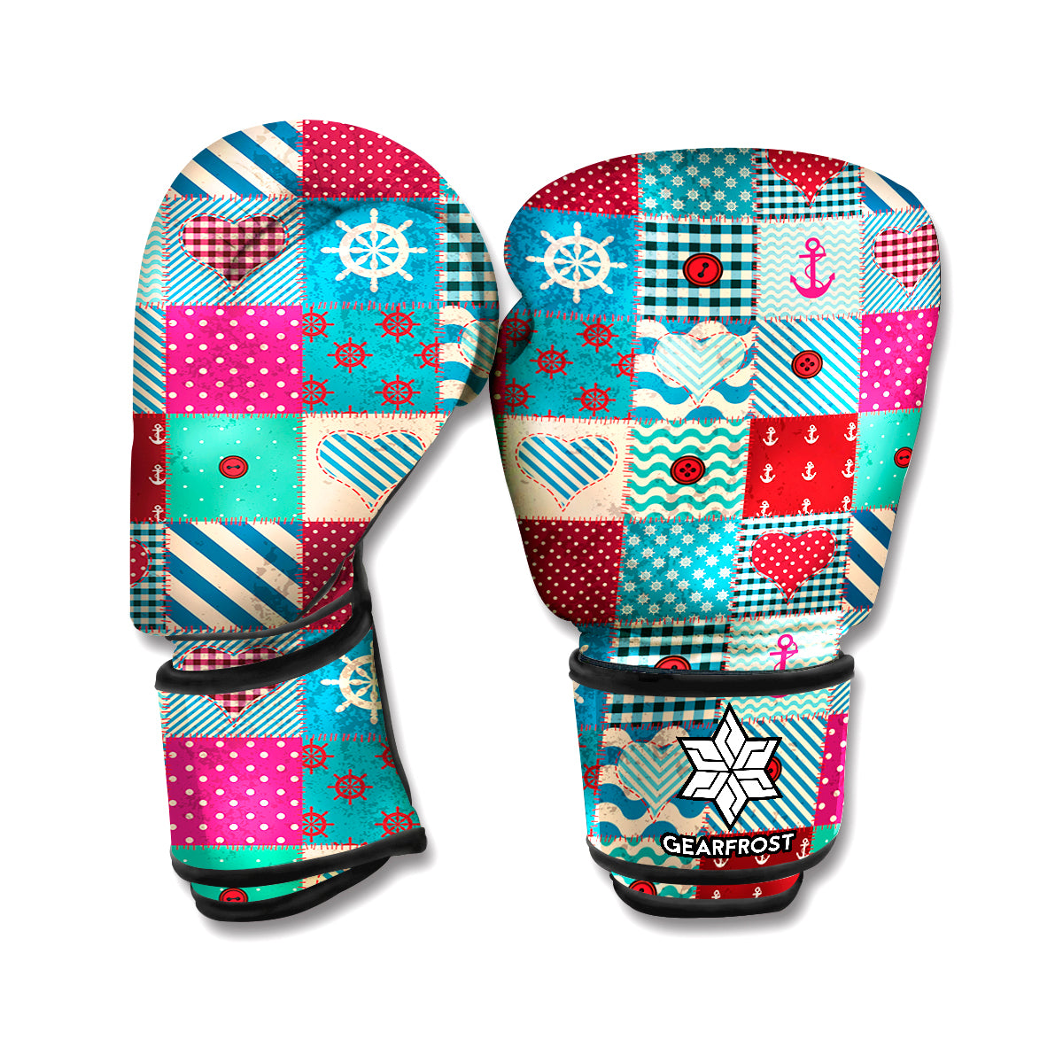 Retro Nautical Patchwork Pattern Print Boxing Gloves