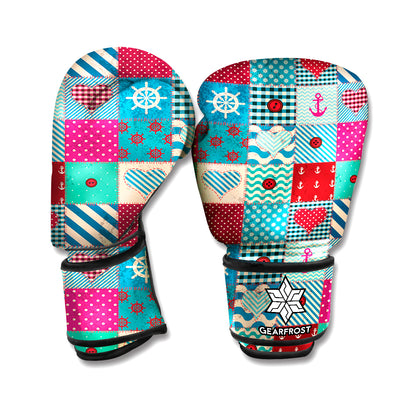 Retro Nautical Patchwork Pattern Print Boxing Gloves