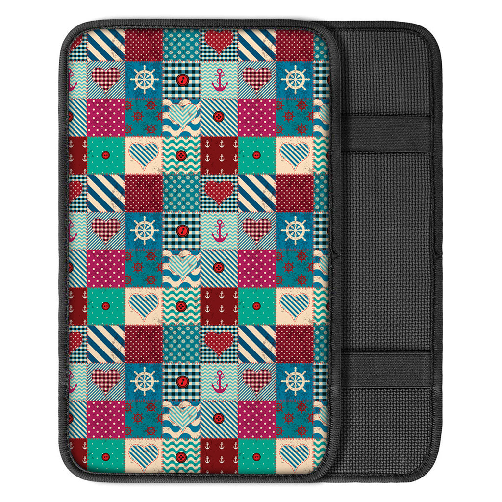 Retro Nautical Patchwork Pattern Print Car Center Console Cover