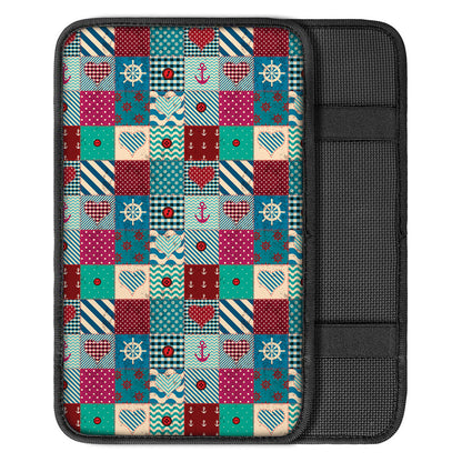 Retro Nautical Patchwork Pattern Print Car Center Console Cover