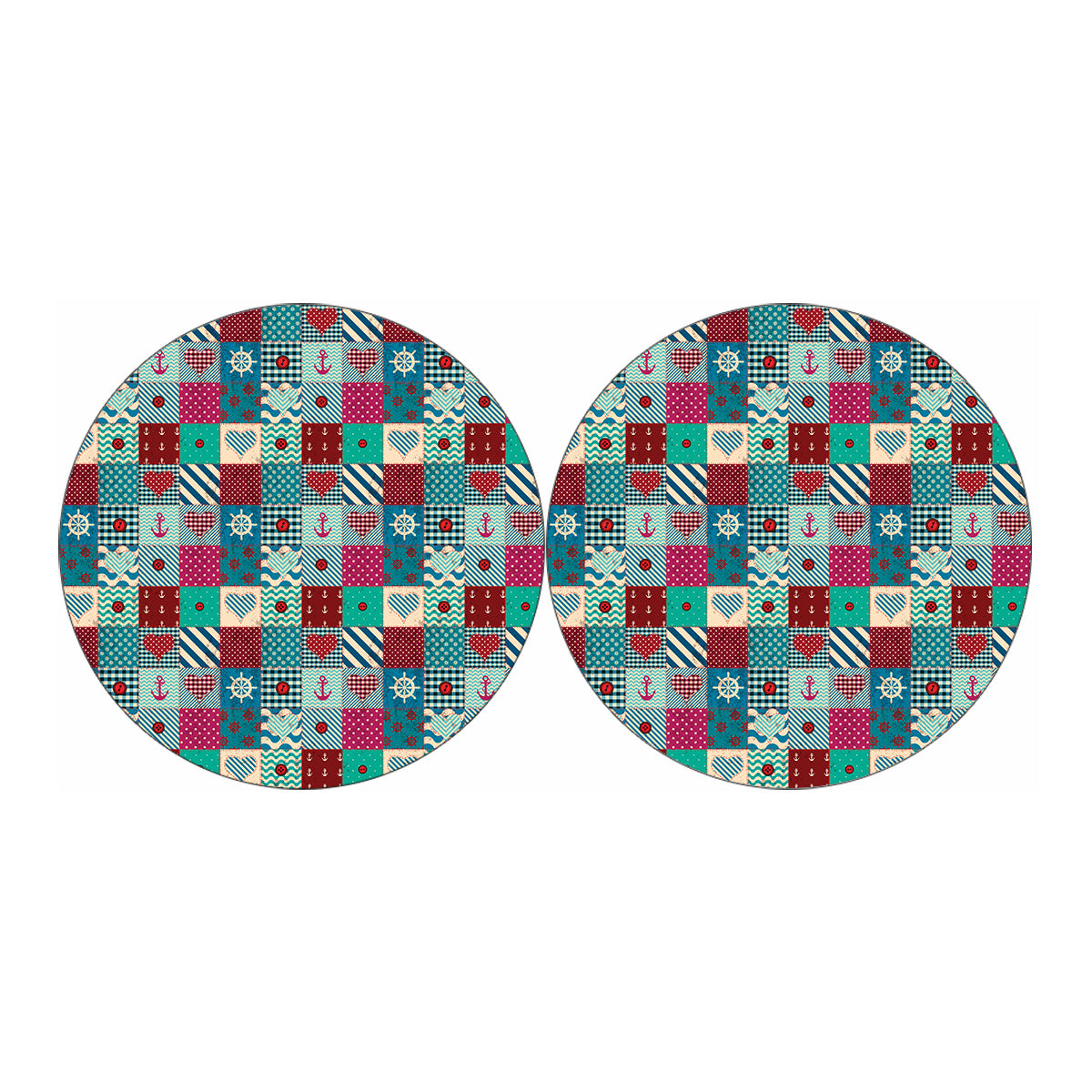 Retro Nautical Patchwork Pattern Print Car Coasters