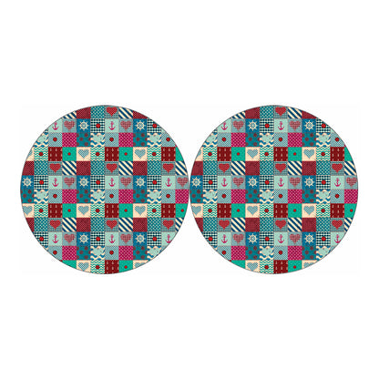 Retro Nautical Patchwork Pattern Print Car Coasters