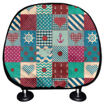 Retro Nautical Patchwork Pattern Print Car Headrest Covers