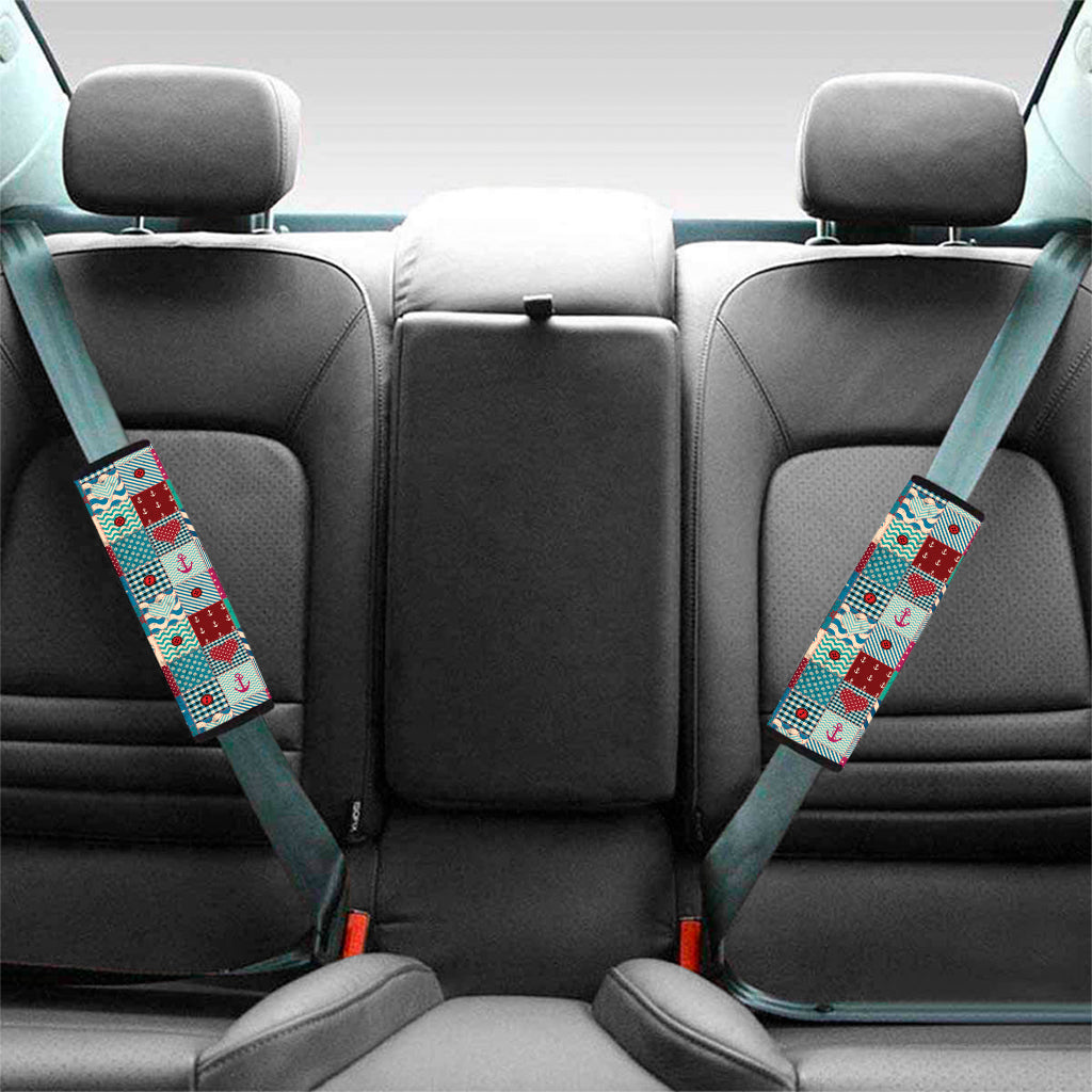 Retro Nautical Patchwork Pattern Print Car Seat Belt Covers
