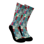 Retro Nautical Patchwork Pattern Print Crew Socks