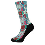 Retro Nautical Patchwork Pattern Print Crew Socks