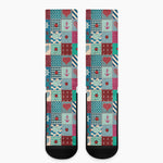 Retro Nautical Patchwork Pattern Print Crew Socks