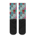 Retro Nautical Patchwork Pattern Print Crew Socks