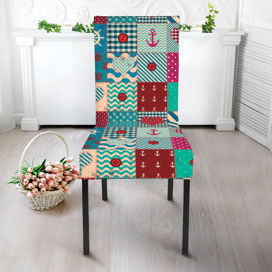Retro Nautical Patchwork Pattern Print Dining Chair Slipcover