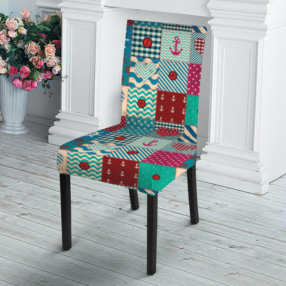 Retro Nautical Patchwork Pattern Print Dining Chair Slipcover