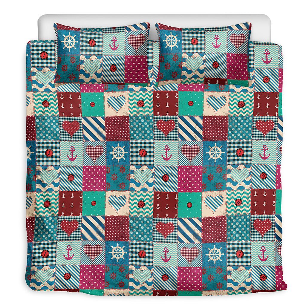Retro Nautical Patchwork Pattern Print Duvet Cover Bedding Set