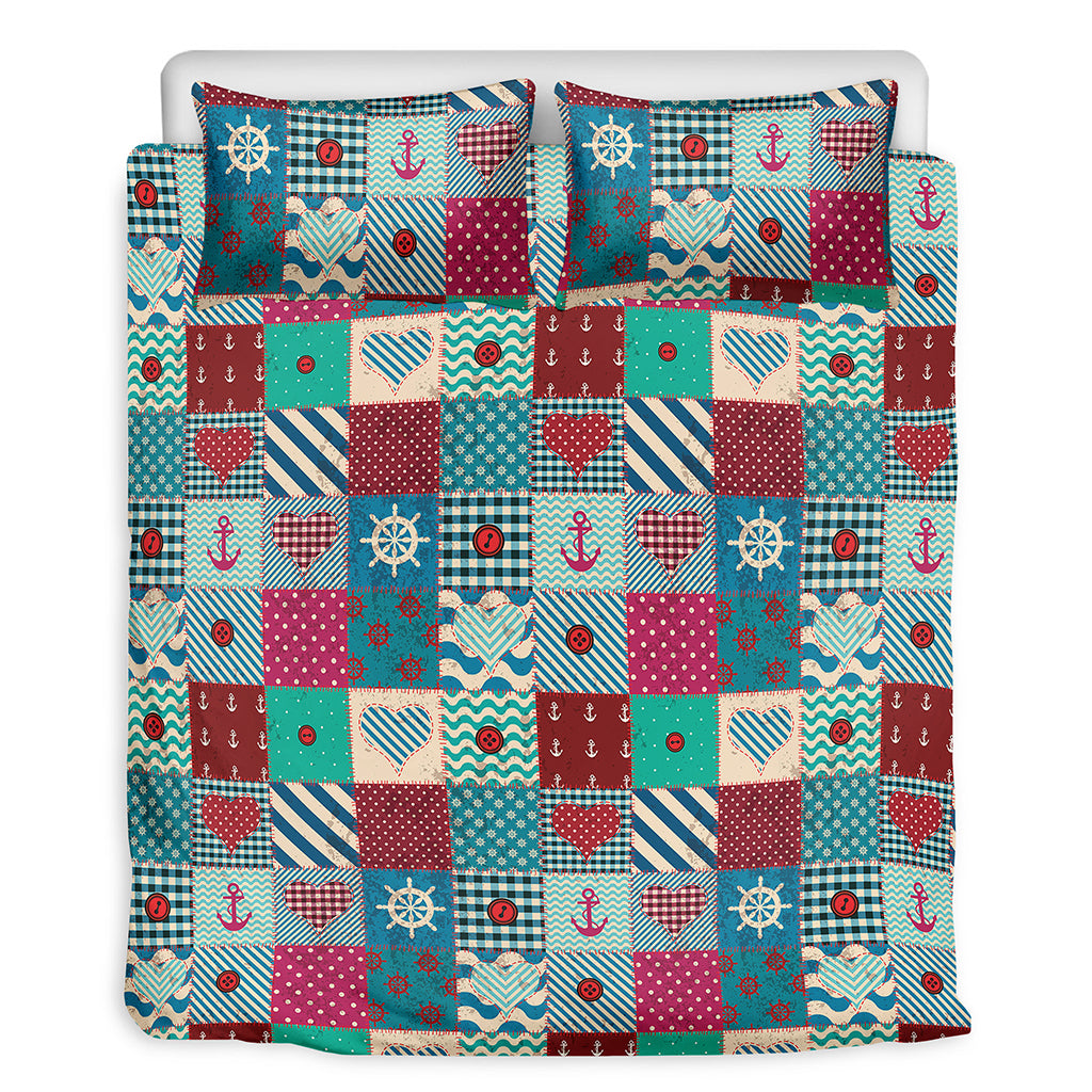 Retro Nautical Patchwork Pattern Print Duvet Cover Bedding Set