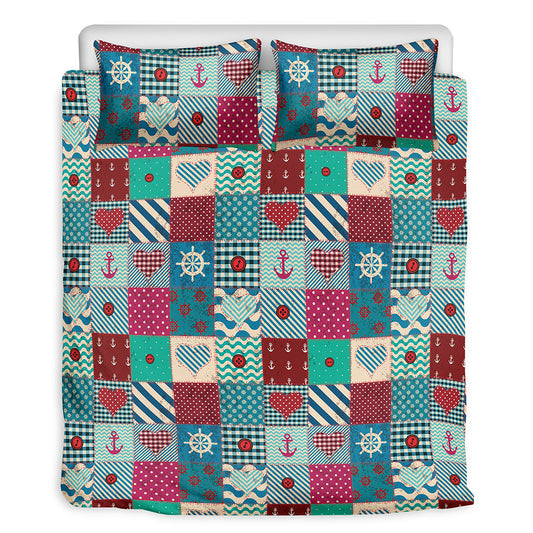 Retro Nautical Patchwork Pattern Print Duvet Cover Bedding Set