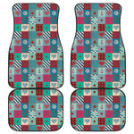 Retro Nautical Patchwork Pattern Print Front and Back Car Floor Mats