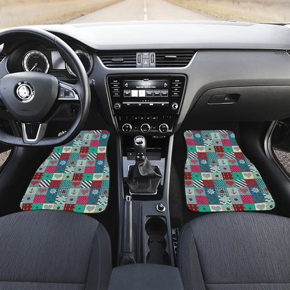 Retro Nautical Patchwork Pattern Print Front and Back Car Floor Mats