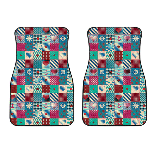 Retro Nautical Patchwork Pattern Print Front Car Floor Mats