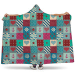 Retro Nautical Patchwork Pattern Print Hooded Blanket
