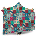 Retro Nautical Patchwork Pattern Print Hooded Blanket