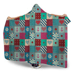 Retro Nautical Patchwork Pattern Print Hooded Blanket