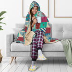 Retro Nautical Patchwork Pattern Print Hooded Blanket