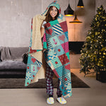 Retro Nautical Patchwork Pattern Print Hooded Blanket
