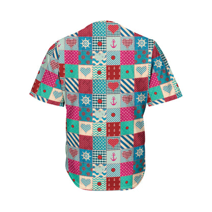 Retro Nautical Patchwork Pattern Print Men's Baseball Jersey