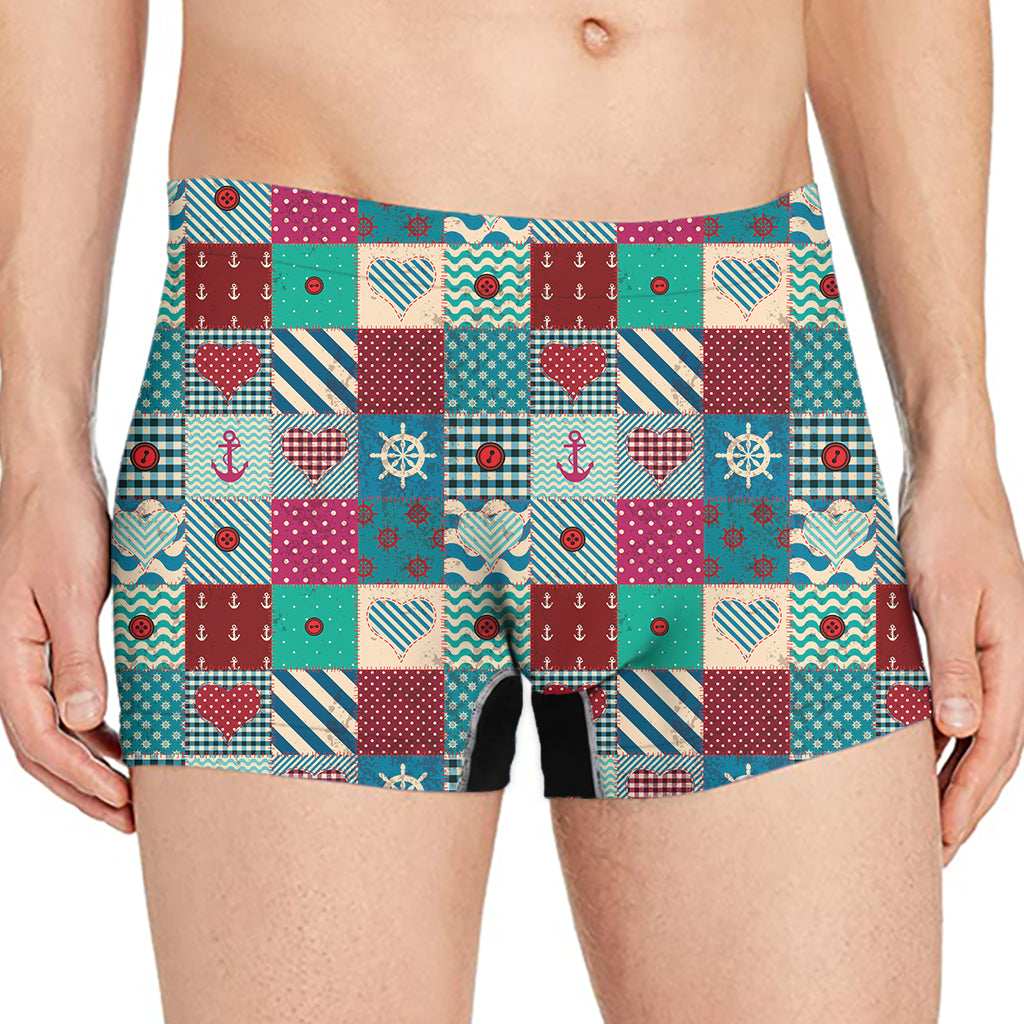 Retro Nautical Patchwork Pattern Print Men's Boxer Briefs