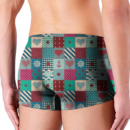Retro Nautical Patchwork Pattern Print Men's Boxer Briefs