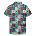 Retro Nautical Patchwork Pattern Print Men's Short Sleeve Shirt