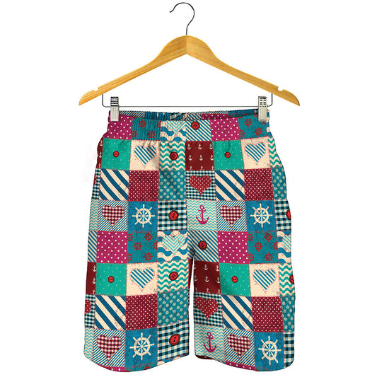 Retro Nautical Patchwork Pattern Print Men's Shorts