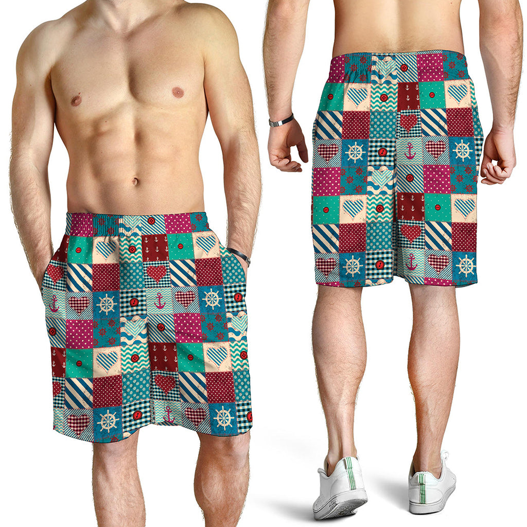Retro Nautical Patchwork Pattern Print Men's Shorts
