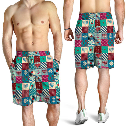 Retro Nautical Patchwork Pattern Print Men's Shorts
