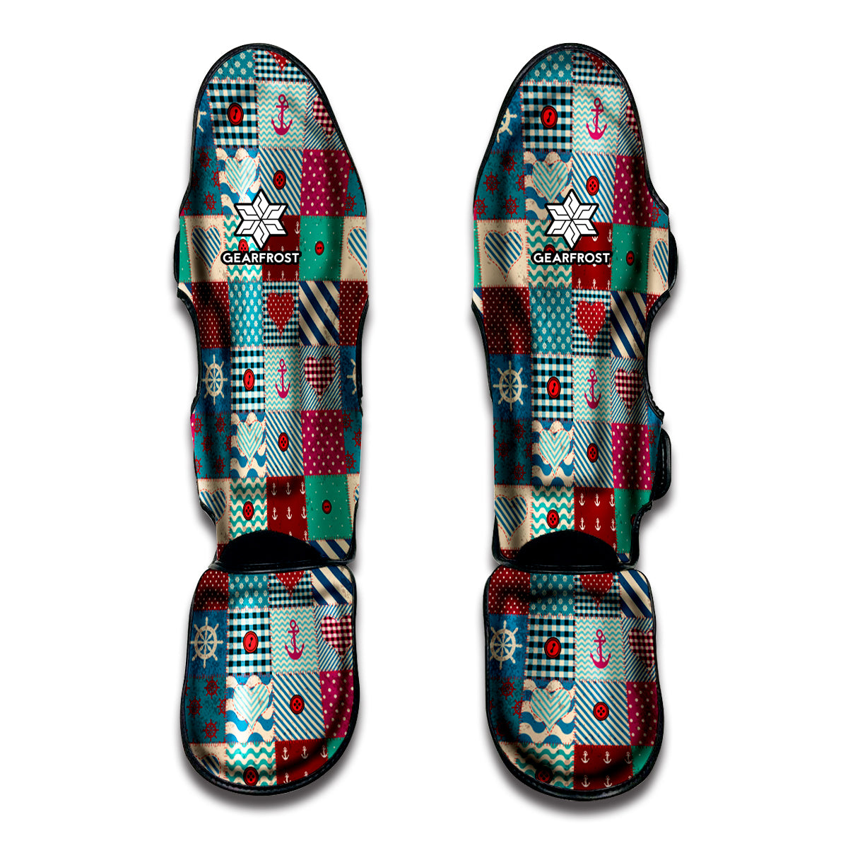 Retro Nautical Patchwork Pattern Print Muay Thai Shin Guard