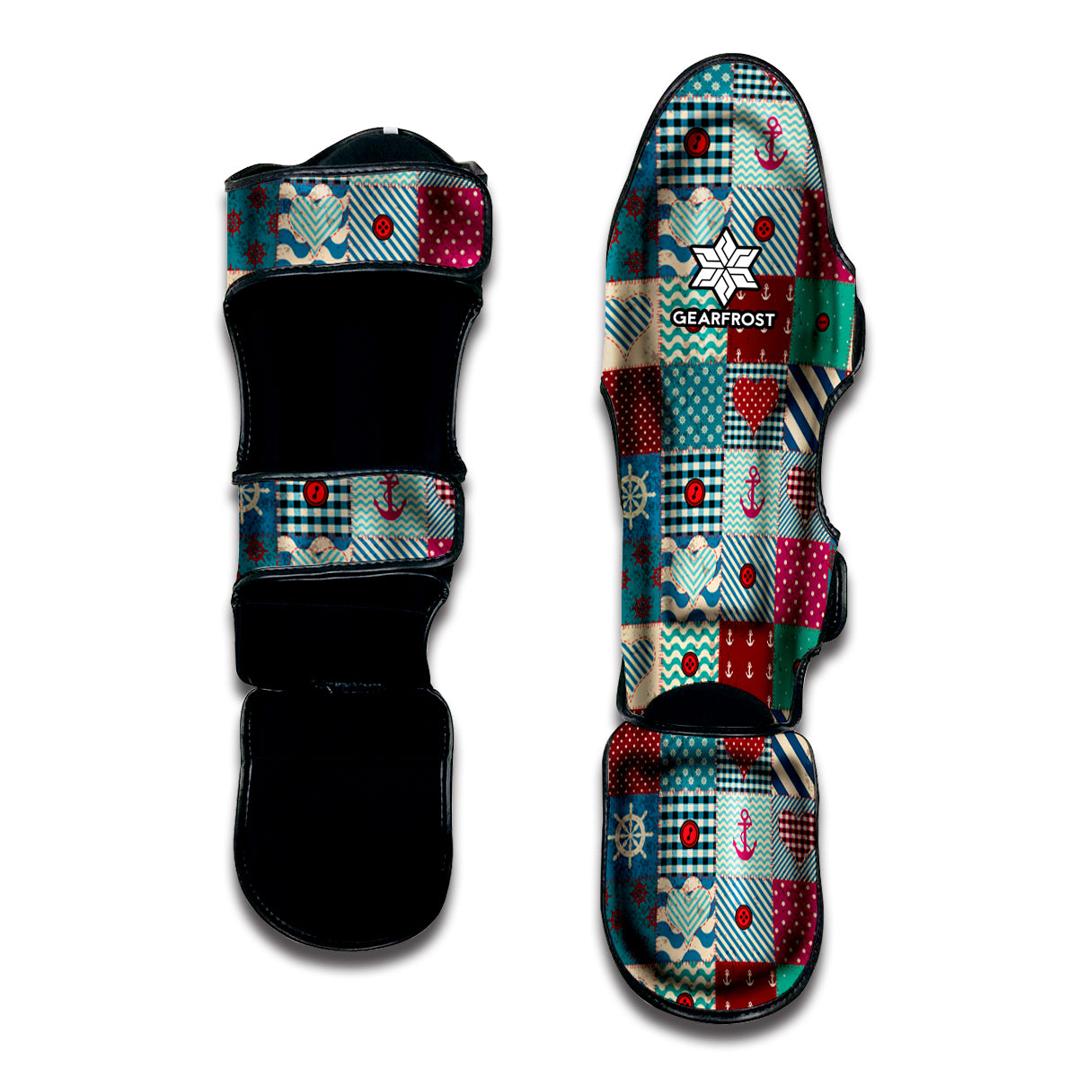 Retro Nautical Patchwork Pattern Print Muay Thai Shin Guard
