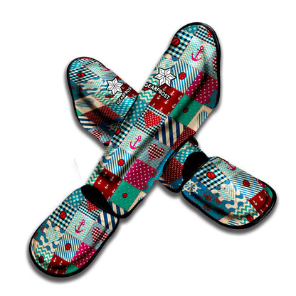Retro Nautical Patchwork Pattern Print Muay Thai Shin Guard