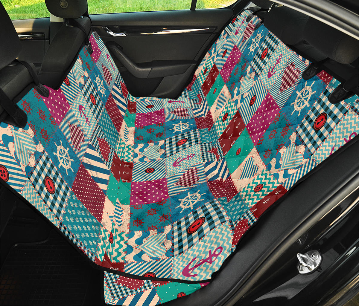 Retro Nautical Patchwork Pattern Print Pet Car Back Seat Cover
