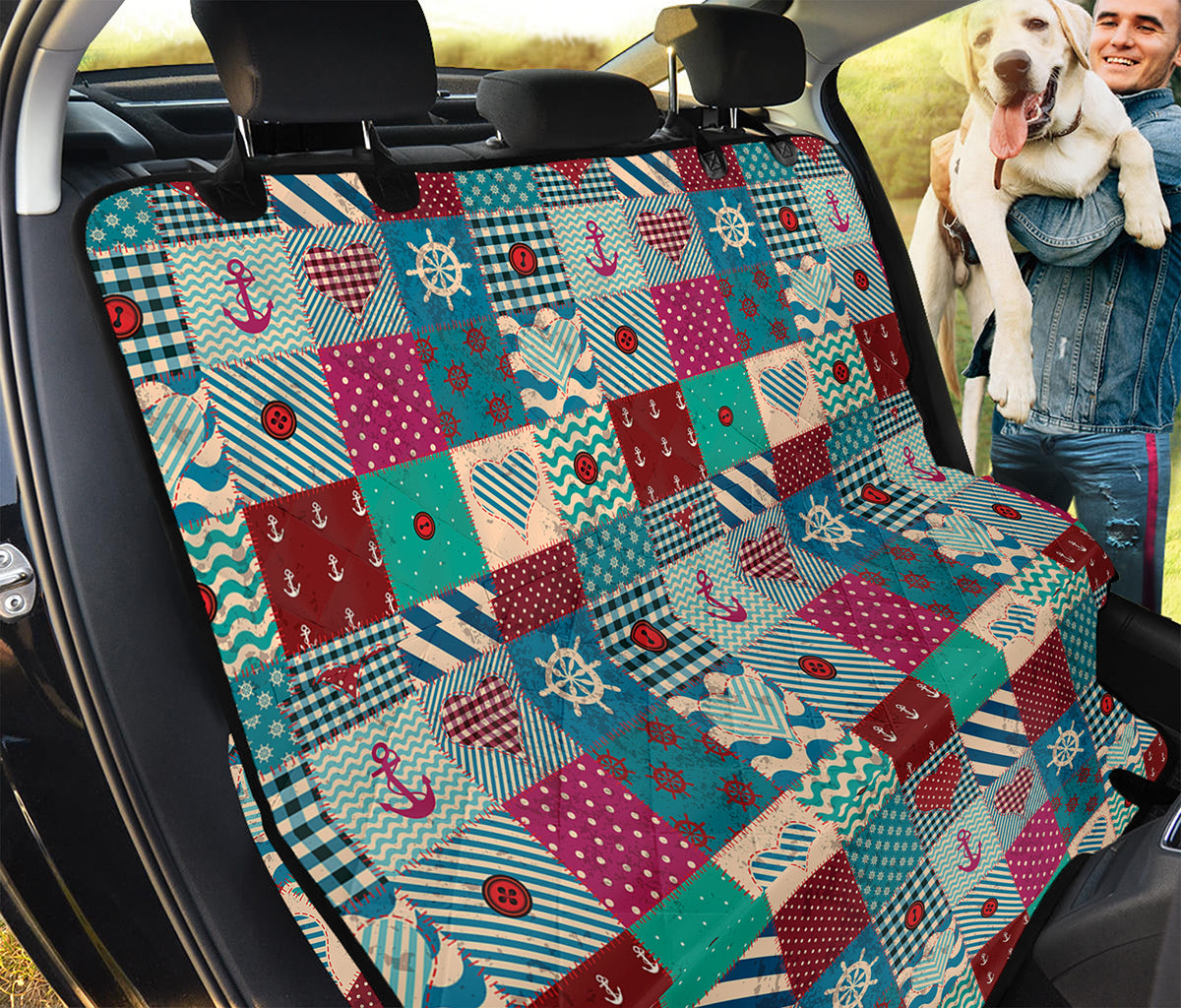 Retro Nautical Patchwork Pattern Print Pet Car Back Seat Cover