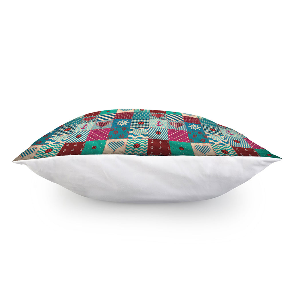 Retro Nautical Patchwork Pattern Print Pillow Cover