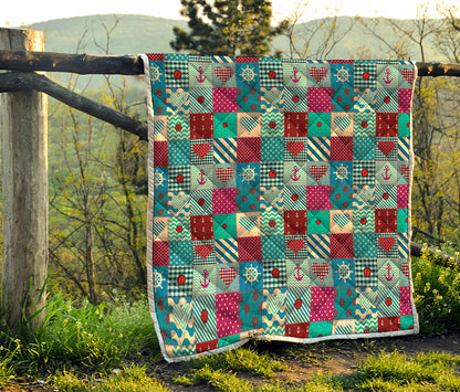 Retro Nautical Patchwork Pattern Print Quilt