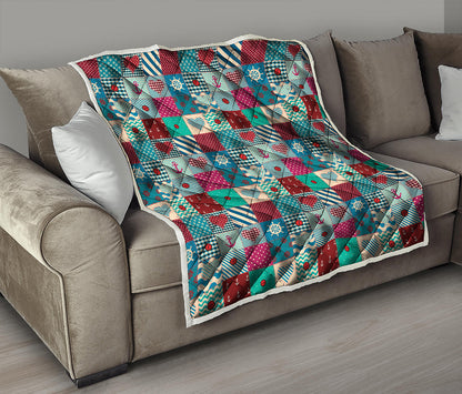 Retro Nautical Patchwork Pattern Print Quilt