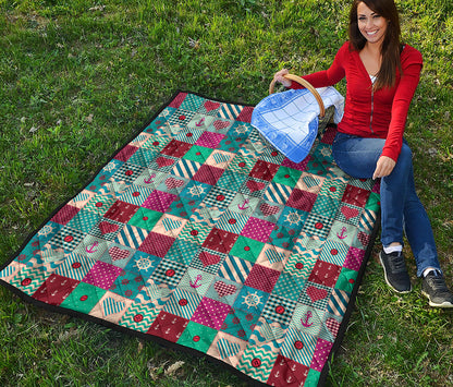 Retro Nautical Patchwork Pattern Print Quilt