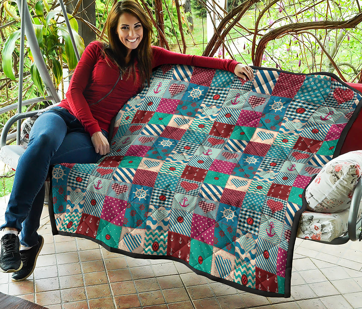 Retro Nautical Patchwork Pattern Print Quilt