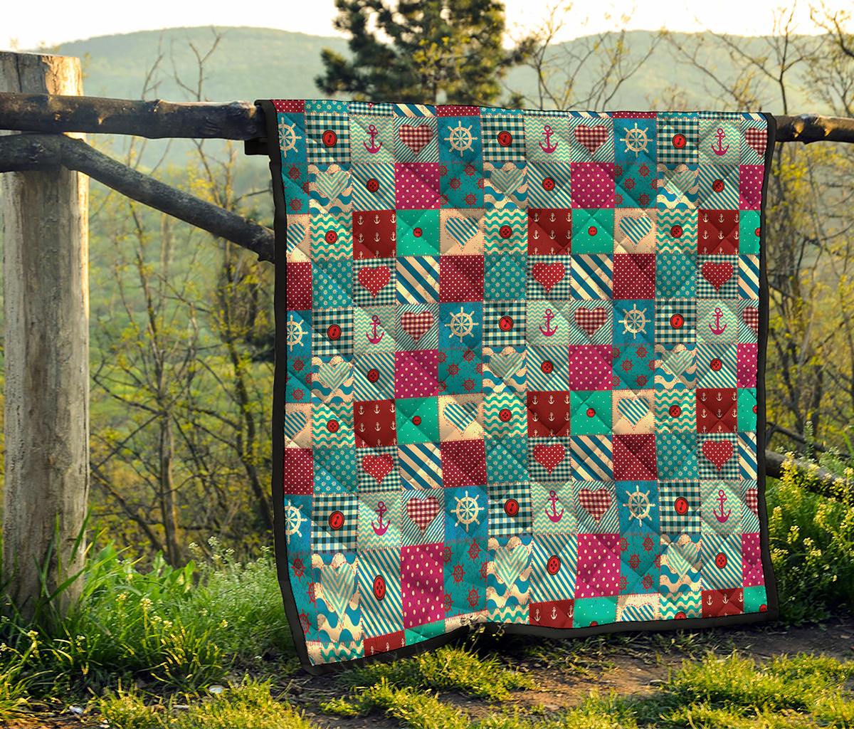 Retro Nautical Patchwork Pattern Print Quilt