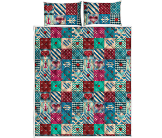 Retro Nautical Patchwork Pattern Print Quilt Bed Set