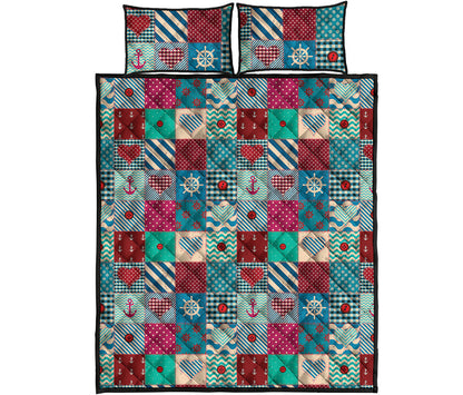 Retro Nautical Patchwork Pattern Print Quilt Bed Set