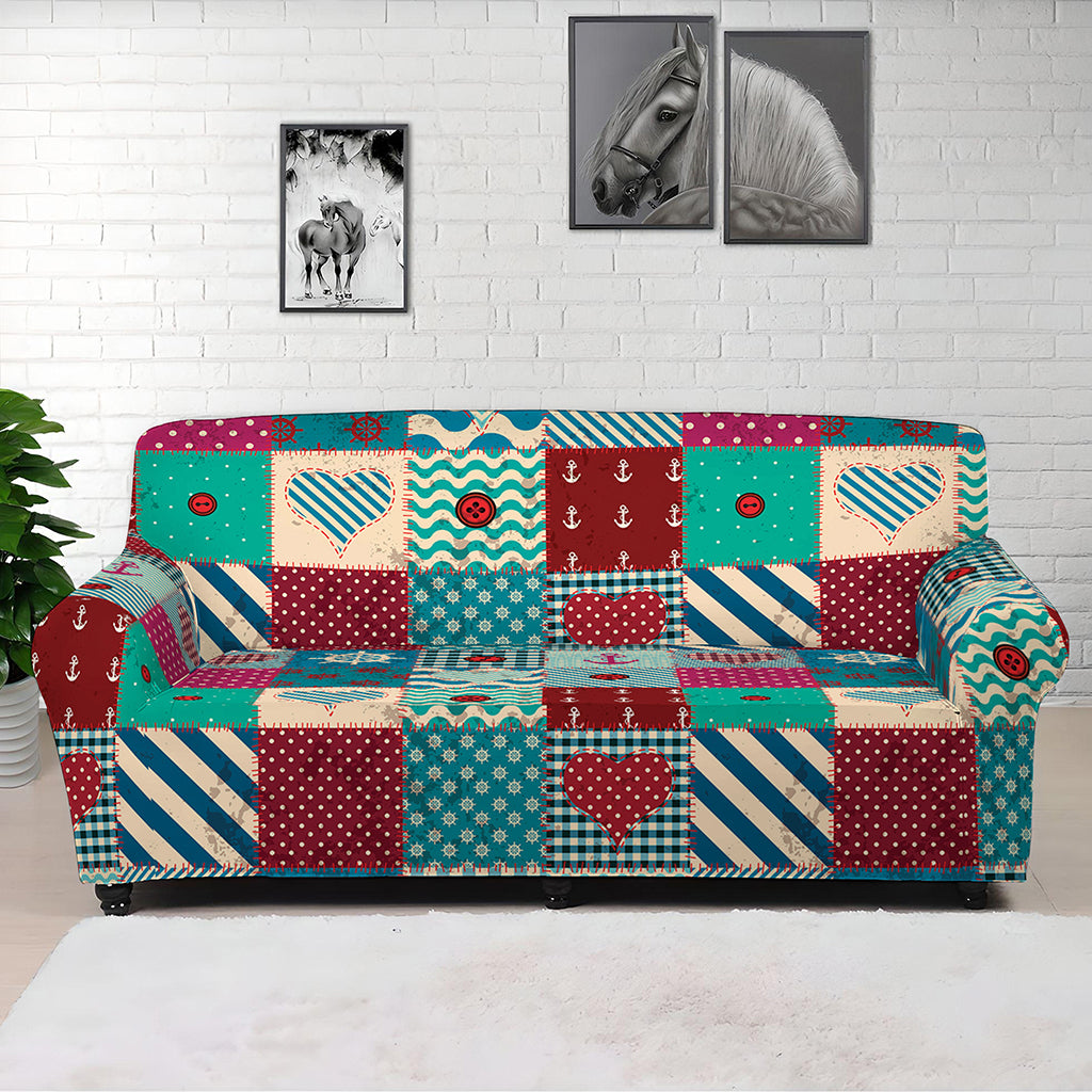 Retro Nautical Patchwork Pattern Print Sofa Cover