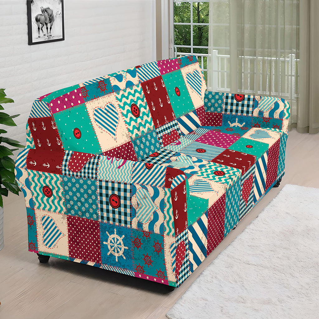 Retro Nautical Patchwork Pattern Print Sofa Cover