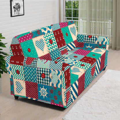 Retro Nautical Patchwork Pattern Print Sofa Cover