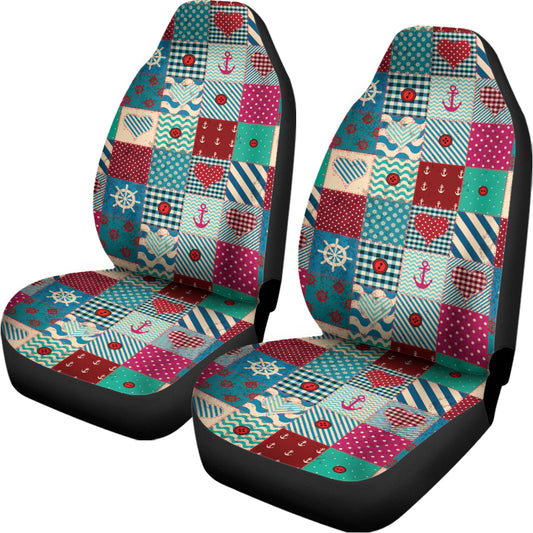 Retro Nautical Patchwork Pattern Print Universal Fit Car Seat Covers